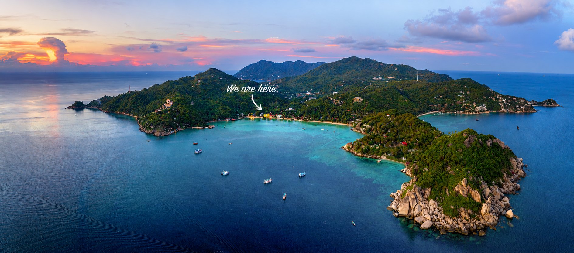 Tramonto su Chalok Bay e la spiaggia del Carabao Diving Resort, Koh Tao